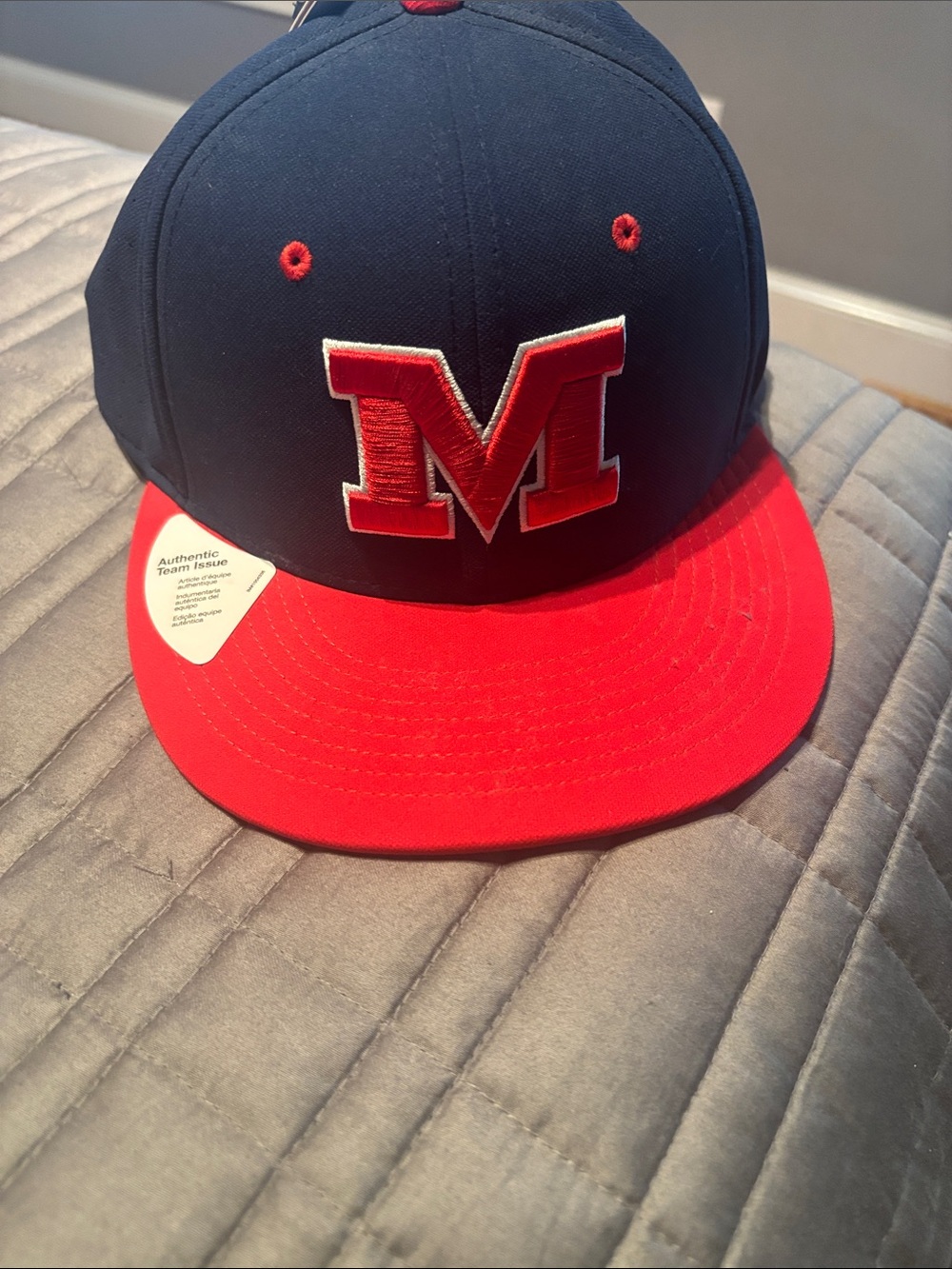 Nike ole miss Navy and Red Snapback Hat with Embroidered M Logo